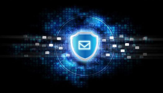 Internet email security image concept with blue background and technology style.